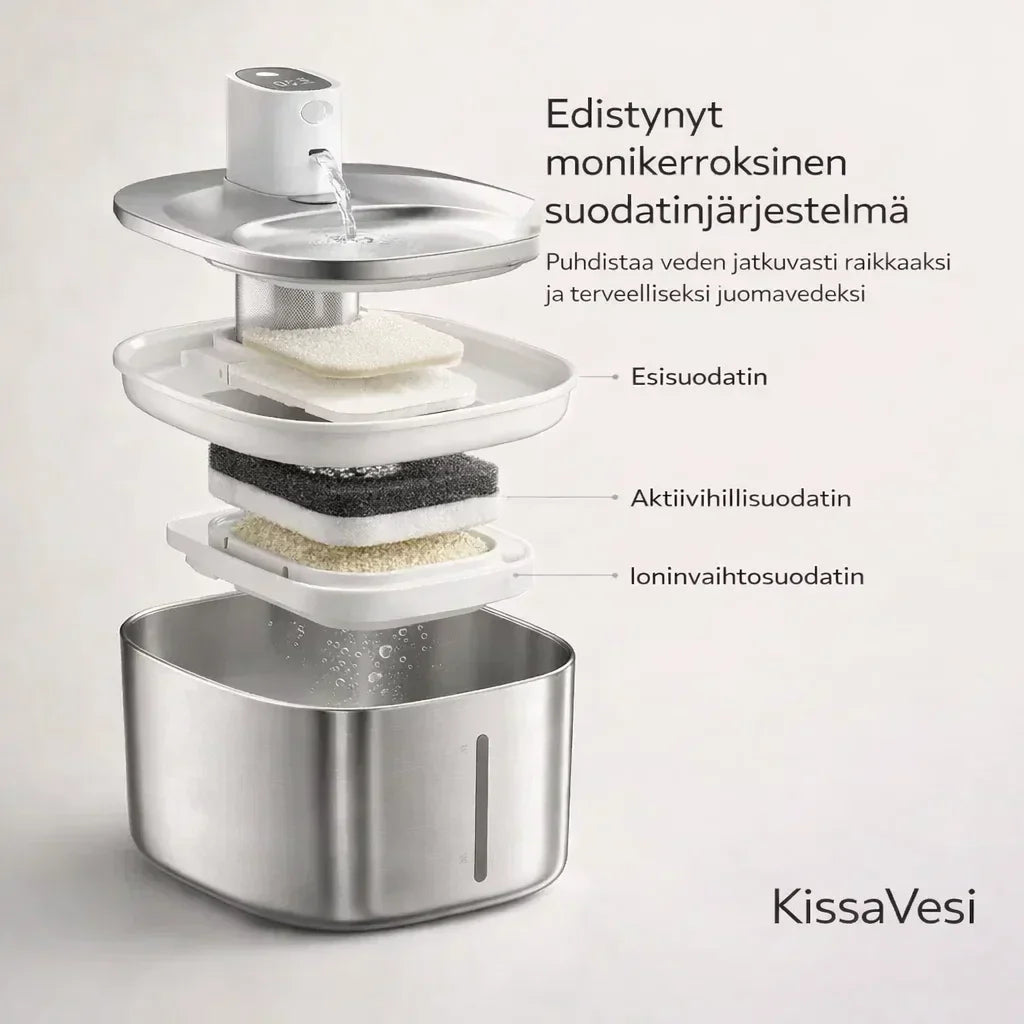 KissaVesi – Hiljainen 4L juoma-automaatti kissoille