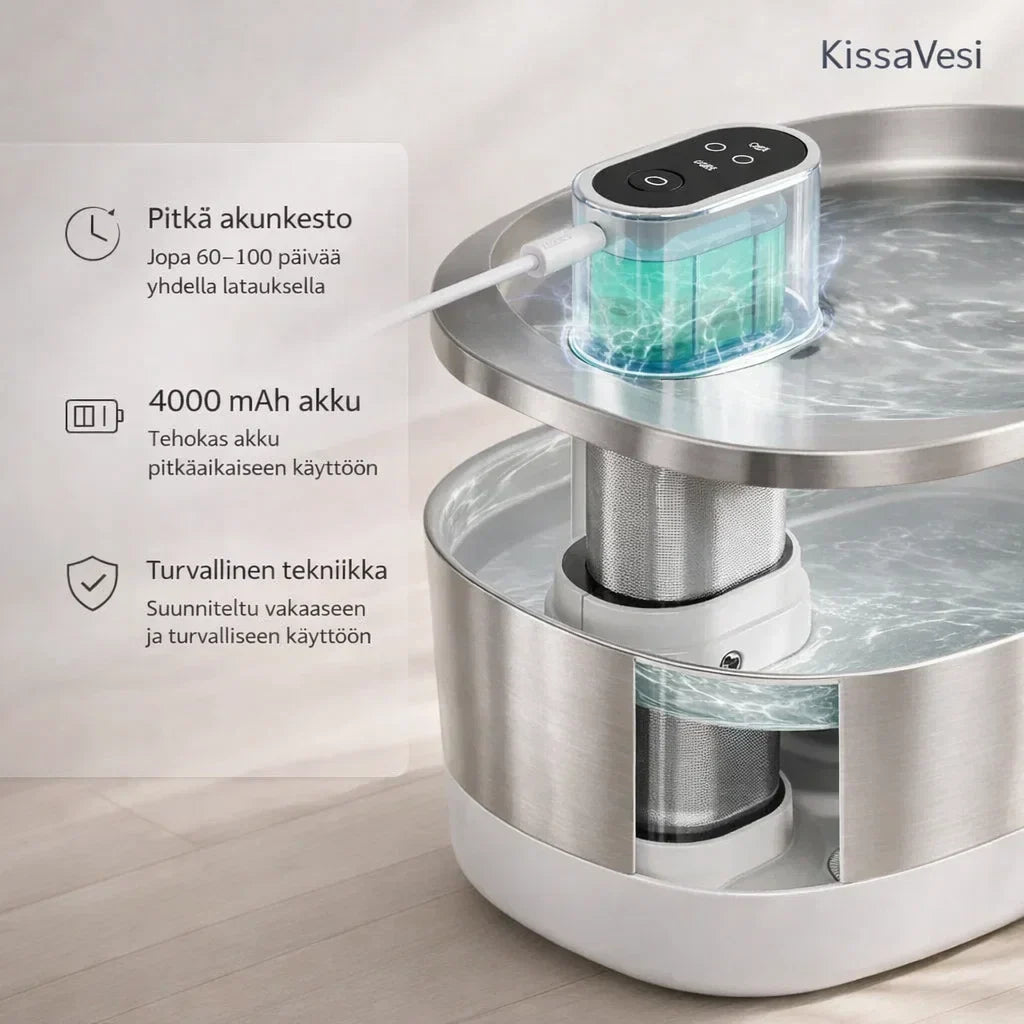 KissaVesi – Hiljainen 4L juoma-automaatti kissoille